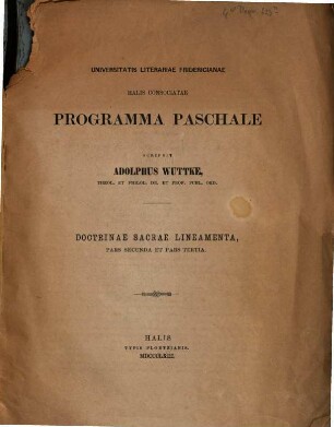 Universitatis Literariae Fridericianae Halis consociatae programma paschale. 1863