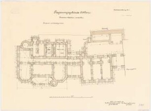 Regierungsgebäude, Koblenz Präsidenten-Wohnhaus und Saalbau: Grundriss Fundament und Bankette 1:100