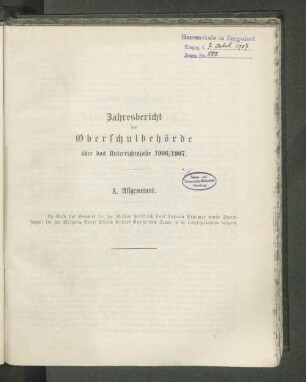 1906/07: Jahresbericht der Oberschulbehörde