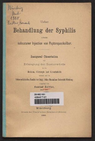 Ueber Behandlung der Syphilis mittelst subcutaner Injection von Peptonquecksilber