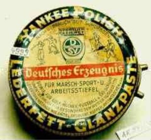 Blechdose mit Deckelheber für "YANKEE POLISH LEDERFETT-GLANZPASTE Deutsches Erzeugnis"
