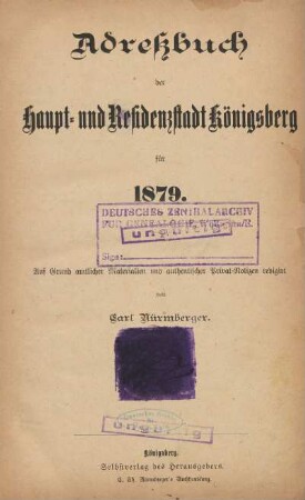 1879: Adreßbuch der Haupt- und Residenzstadt Königsberg i. Pr. und der Vororte