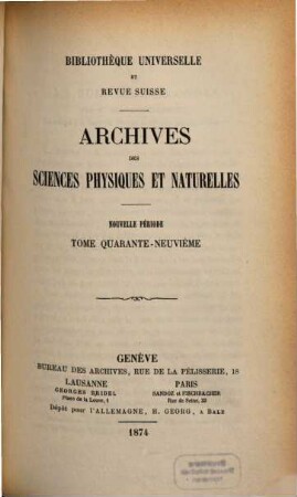 Archives des sciences physiques et naturelles, 48. 1873