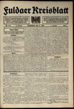 Erste Ausgabe vom Samstag, den 08. Juli 1911.