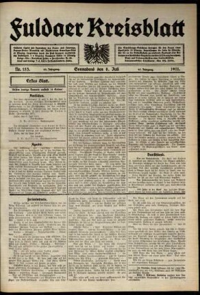 Erste Ausgabe vom Samstag, den 08. Juli 1911.