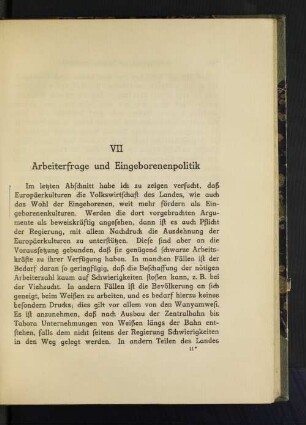 VII Arbeiterfrage und Eingeborenenpolitik