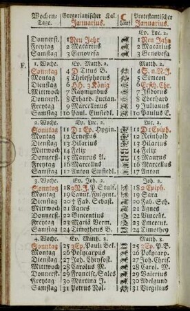 Gregorianischer Kal. Januarius. - Junius, oder Brachmonat, hat 30 Tage.