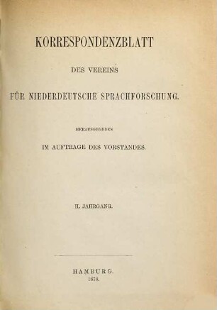 Korrespondenzblatt des Vereins für Niederdeutsche Sprachforschung. 2, 2. 1877 (1878)