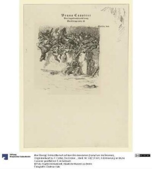 Schlachttumult auf dem Brückendamm (Kampf um die Brücken), Originalentwurf zu: F. Cortez, Die Eroberung Mexikos, übersetzt von Mario Spiro, Verlag Bruno Cassirer, Berlin 1918, mit 112 Federlithographien von Max Slevogt