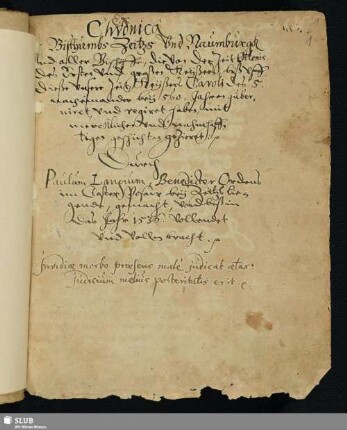 Ex chronicâ des Bisthumbs Zeitzs Vnd Naumburgk - Mscr.Dresd.J.286 : [bis 1536]
