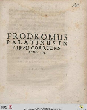 Prodromus Palatinus In Cursu Corruens