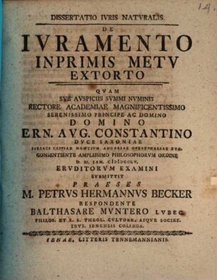 Diss. iur. nat. de iuramento, inprimis metu extorto