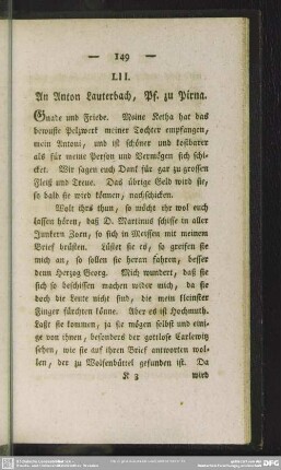 LII. An Anton Lauterbach, Pf. zu Pirna