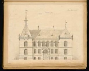 Rathaus, Calau Monatskonkurrenz März 1879: Aufriss Vorderansicht 1:75; Maßstabsleiste
