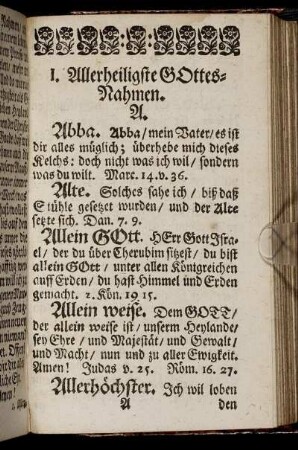 I. Allerheiligste Gottes-Nahmen.