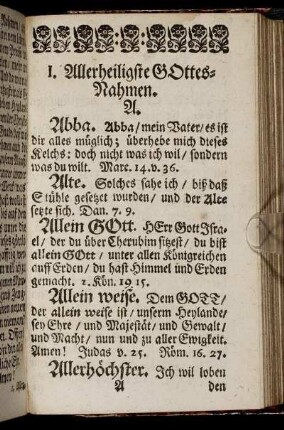 I. Allerheiligste Gottes-Nahmen.