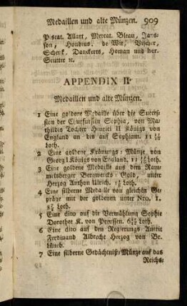 909-911, Appendix II. Medaillen und alte Münzen.