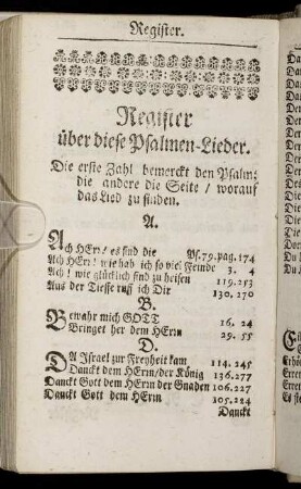 Register über dies Psalmen-Lieder.