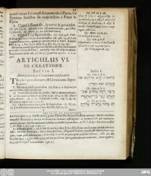 Articulus VI. De Creatione.