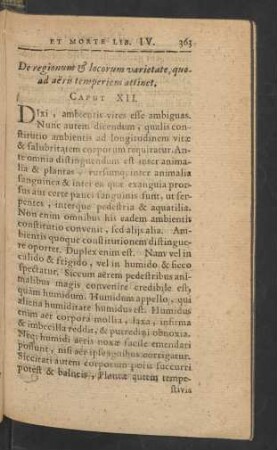 De regionem et locorum varietate, quoad aeris temperiem attinet. Caput XII.