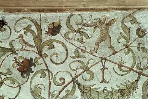 Rankenwerk mit naschendem Putto und Wiedehopf