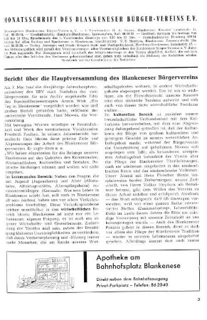 Bericht über die Hauptversammlung des Blankeneser Bürgervereins