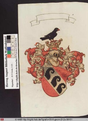 Wappenschild mit Widderhorn.