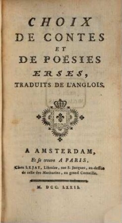 Choix De Contes Et Poesies Erses : Traduits De L'Anglois, 1