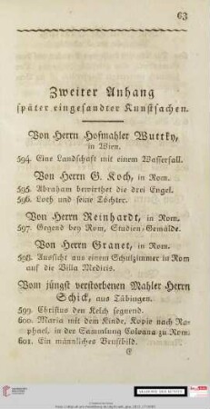 Zweiter Anhang später eingesandter Kunstsachen