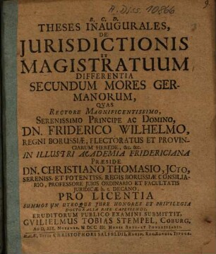 Theses Inaugurales, De Jurisdictionis Et Magistratuum Differentia Secundum Mores Germanorum