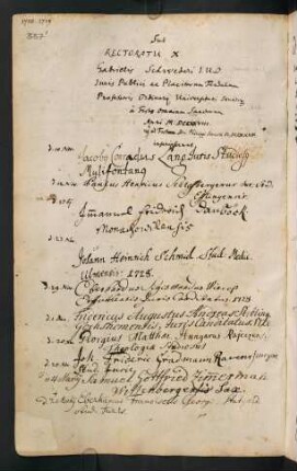 Winterhalbjahr 1728/1729. Rektorat Gabriel Schweder