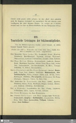 III. Touristische Leistungen der Sektionsmitglieder
