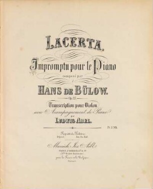 Lacerta : impromptu pour le piano ; Op. 27