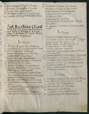 Sommerhalbjahr 1587. Rektorat Johann Hochmann