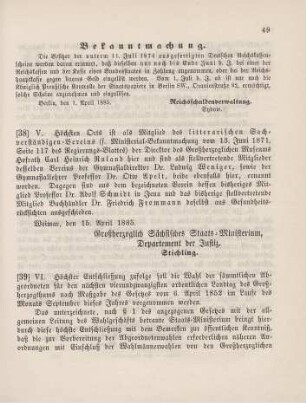 38. Ministerial-Bekanntmachung, Wechsel in den Personalien des litterarischen Sachverständigen-Vereins betreffend