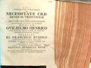 Dissertatio Theologica De Necessitate Credendi SS. Trinitatem