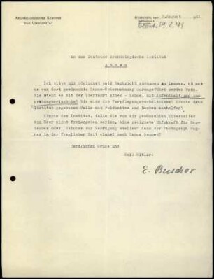 E. Buschor an DAI Athen