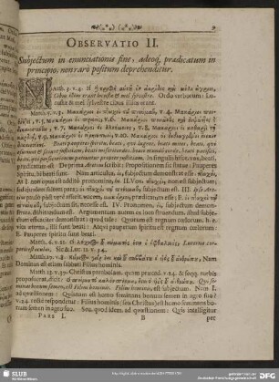 Observatio II. Subjectum in enunciationis sine, adeoq[ue] praedicatum in principio, non rarò positum deprehenditur