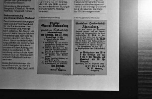 Allgemeine Ortskrankenkasse Stormarn (AOK): Einladung zur ersten Generalversammlung der gemeinsamen Ortskrankenkasse Ahrensburg am 31. Mai 1885
