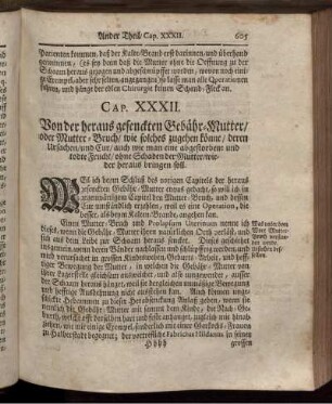 Cap. XXXII. Von der heraus gesenckten Gebähr-Mutter/ oder Mutter-Bruch [...]