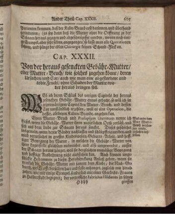 Cap. XXXII. Von der heraus gesenckten Gebähr-Mutter/ oder Mutter-Bruch [...]