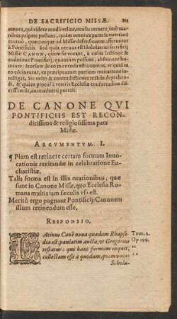De Canone Qui Pontificiis Est Reconditissima & religiosissima pars Missae.