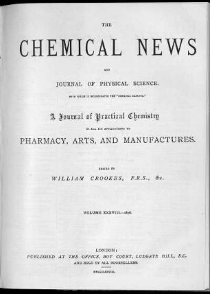 Volume 38, 1878 (July - December): Chemical news and Journal of physical science