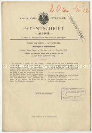 Patentschrift über Neuerungen an Drahtseilbahnen, Patent-Nr. 14408