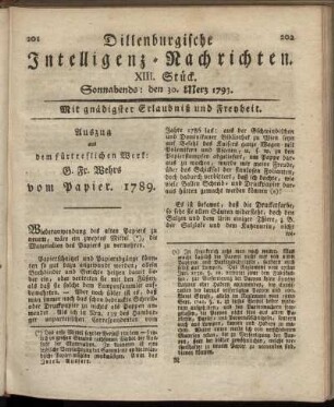 XIII. Stück. Sonnabends: den 30. Merz 1793.