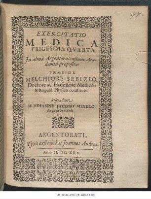 Exercitatio Medica Trigesima Quarta