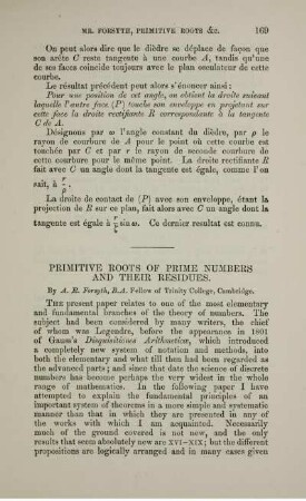 Primitive roots of prime numbers and their residues.