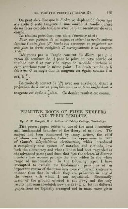 Primitive roots of prime numbers and their residues.