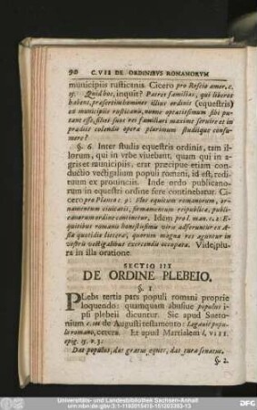 Sectio III De Ordine Plebeio.
