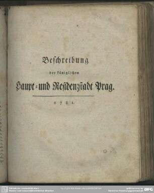 Beschreibung der königlichen Haupt- und Residenzstadt Prag